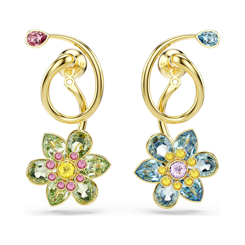 Swarovski Gold-Tone Idyllia Multi-Coloured Flower Drop Studs