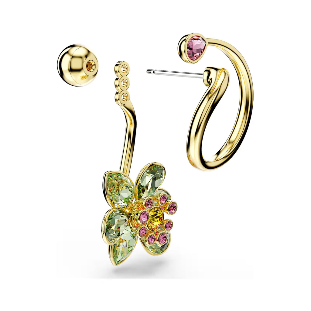 Swarovski Gold-Tone Idyllia Multi-Coloured Flower Drop Studs