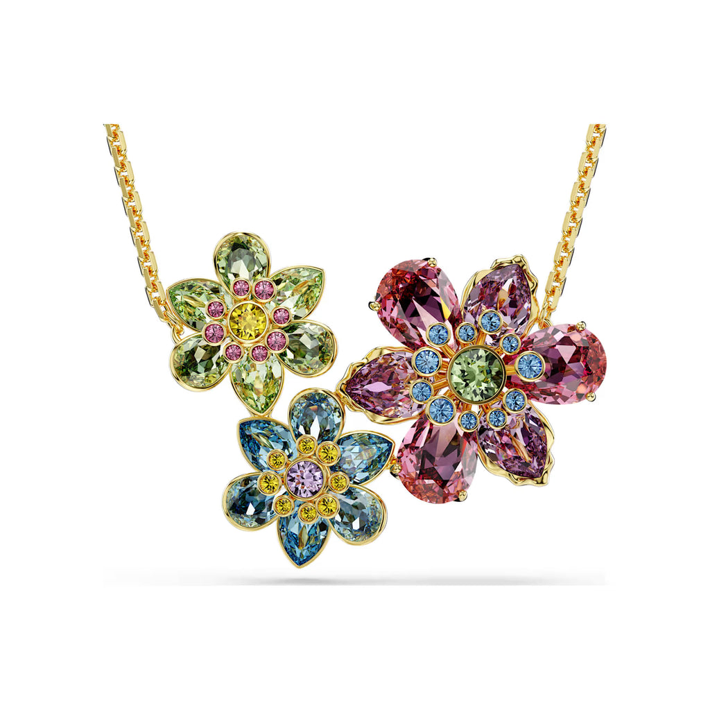 Swarovski Idyllia Gold-Tone Multi-Coloured 3 Flower Necklet