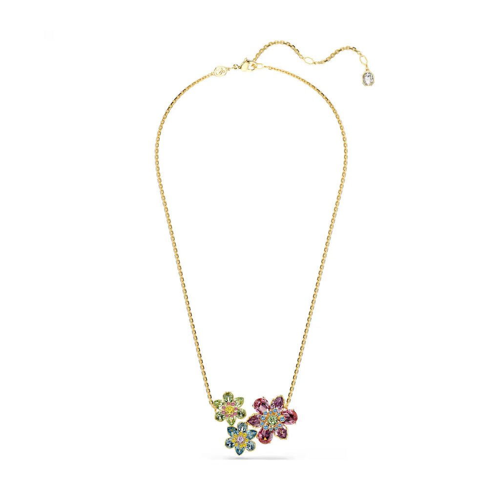 Swarovski Idyllia Gold-Tone Multi-Coloured 3 Flower Necklet