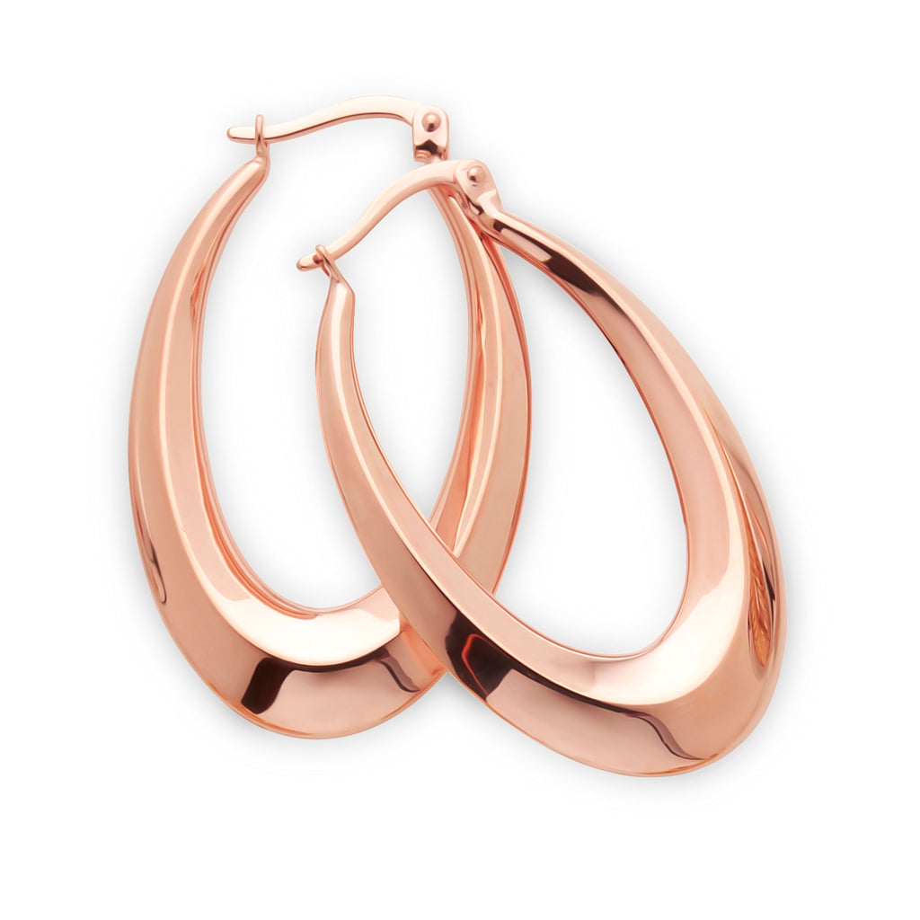 9ct Rose Gold Bonded 28x13mm Tapered Oval Hoop Earrings