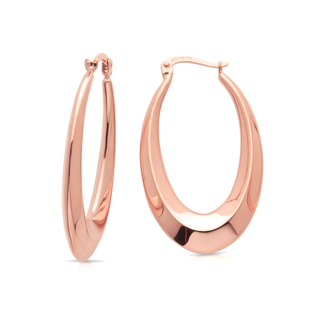 9ct Rose Gold Bonded 28x13mm Tapered Oval Hoop Earrings