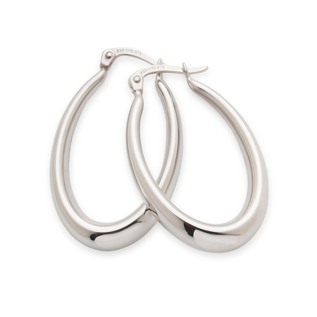 9ct White Gold Bonded 27x14mm Oval Hoop Earrings