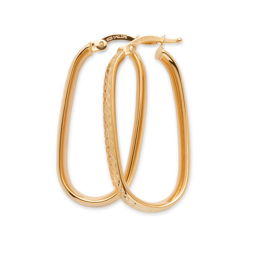 9ct Yellow Gold Bonded Patterned 30mm Oval Hoop Earrings