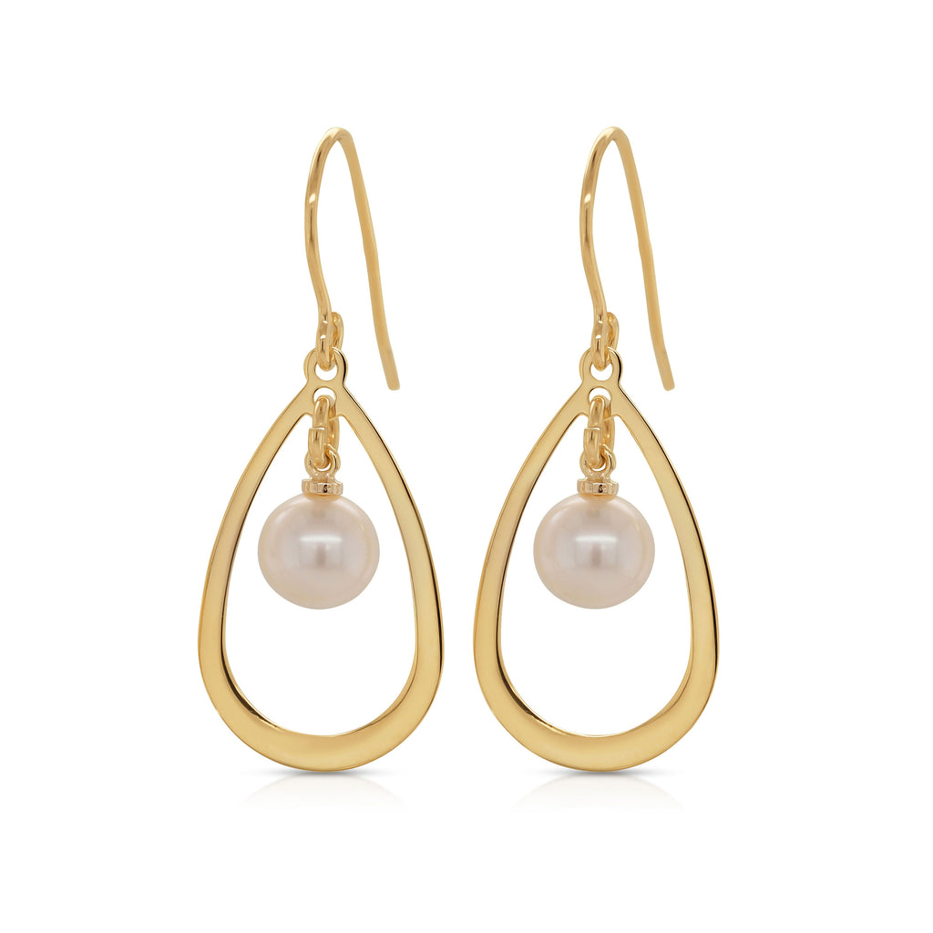 9ct Yellow Gold Open Teardrop Freshwater Pearl Hook Earrings