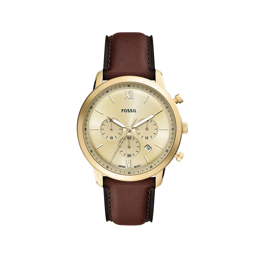 Fossil Neutra Chronograph Gold-Tone Brown Leather Watch FS61