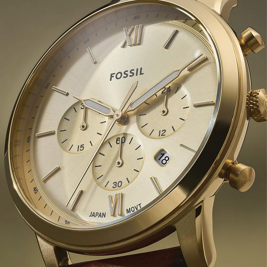 Fossil Neutra Chronograph Gold-Tone Brown Leather Watch FS61