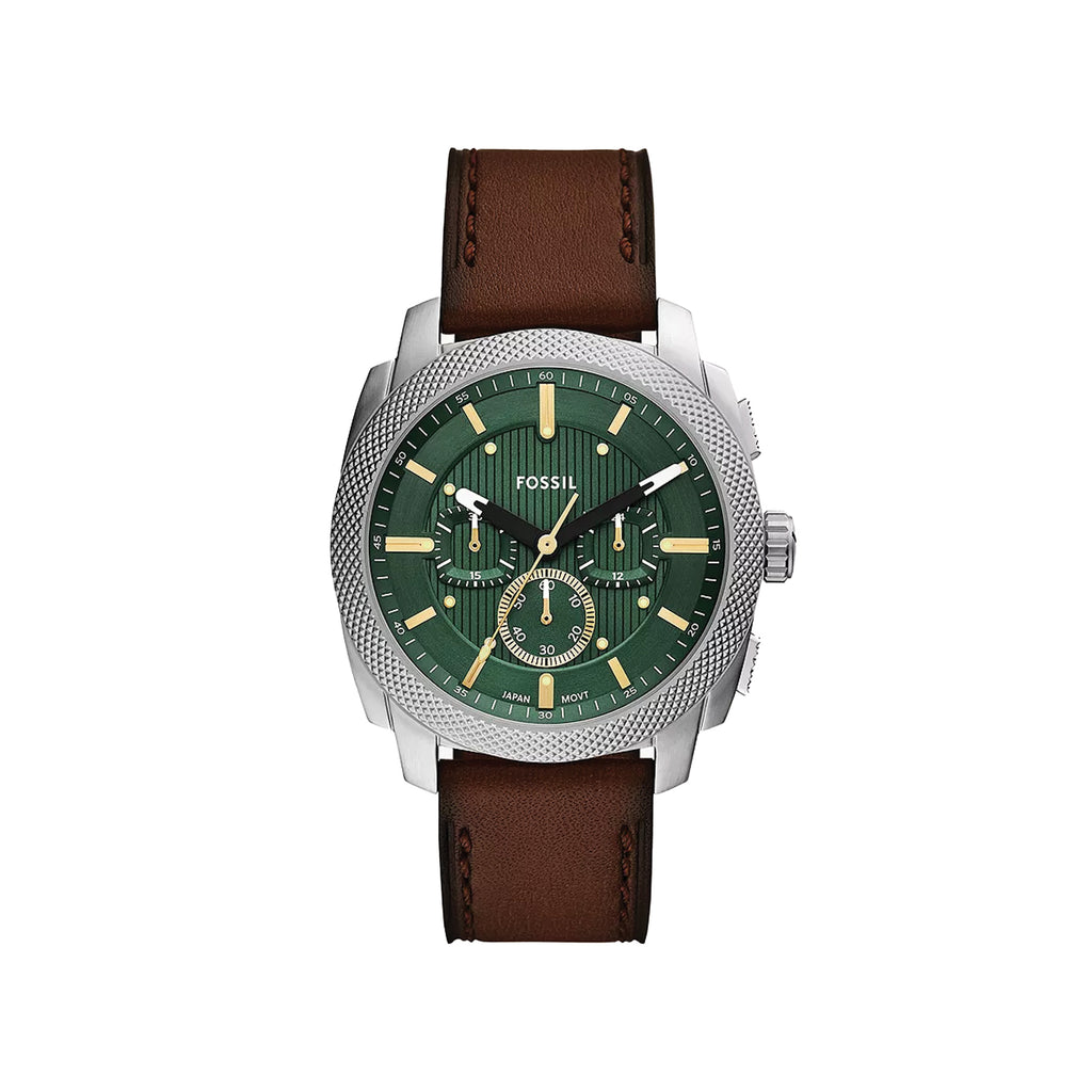 Fossil Machine Chronograph Green Dial Brown Leather Watch FS