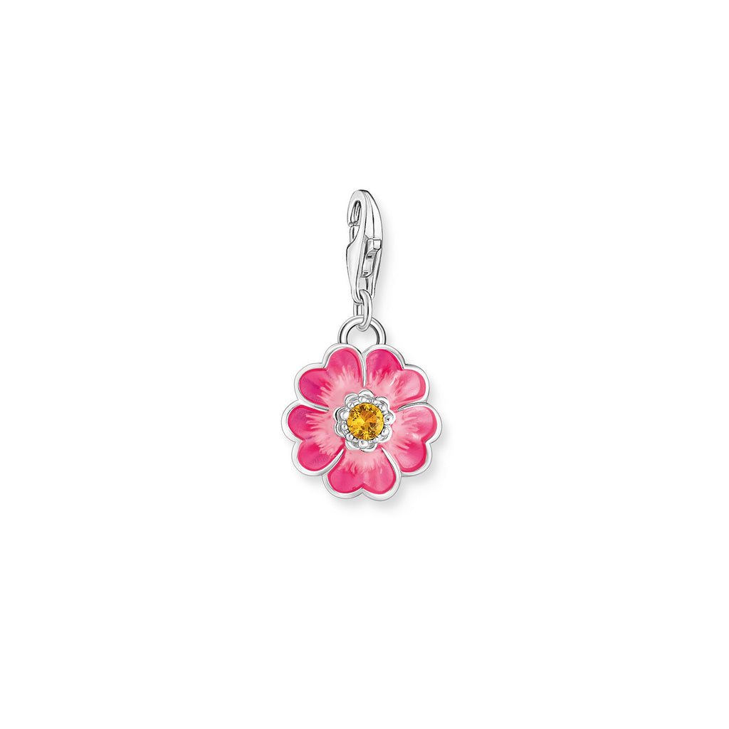 Thomas Sabo Sterling Silver Cubic Zirconia Pink Flower Charm