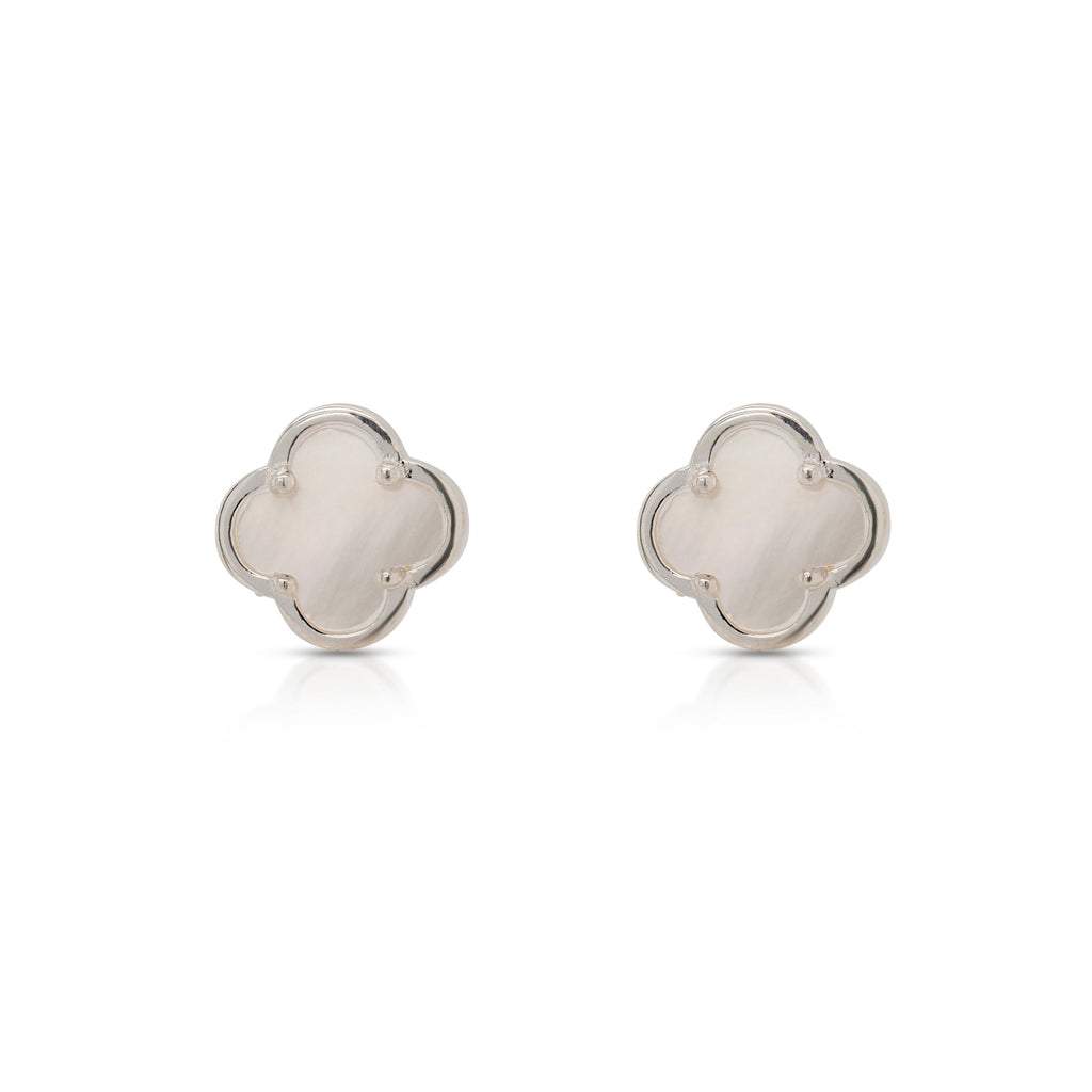 Von Treskow Sterling Silver Mother Of Pearl Mini Clover Stud
