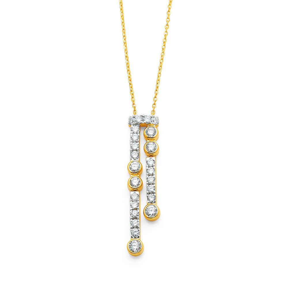 9ct Yellow Gold Lab Grown Diamond Double Bar Drop Pendant TD