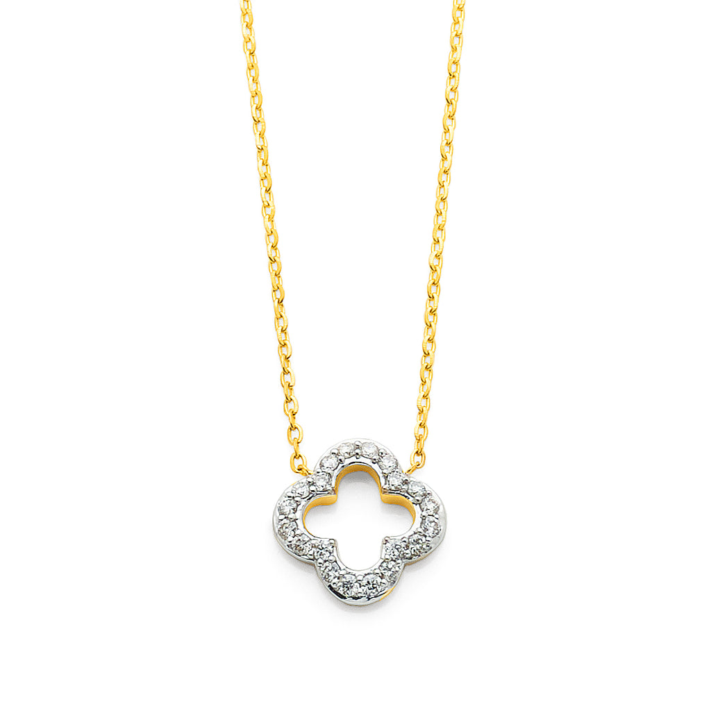 9ct Yellow Gold Diamond Open Clover Trace Chain Necklet TDW
