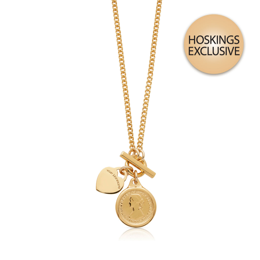 Von Treskow Gold Tone Mini Token & Heart Charm Curb Necklet