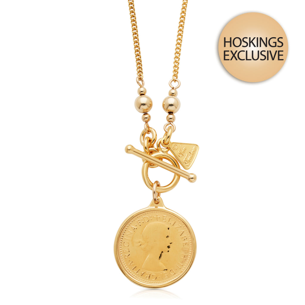 Von Treskow Gold Tone Shilling Coin Ball Chain Necklet VTY50