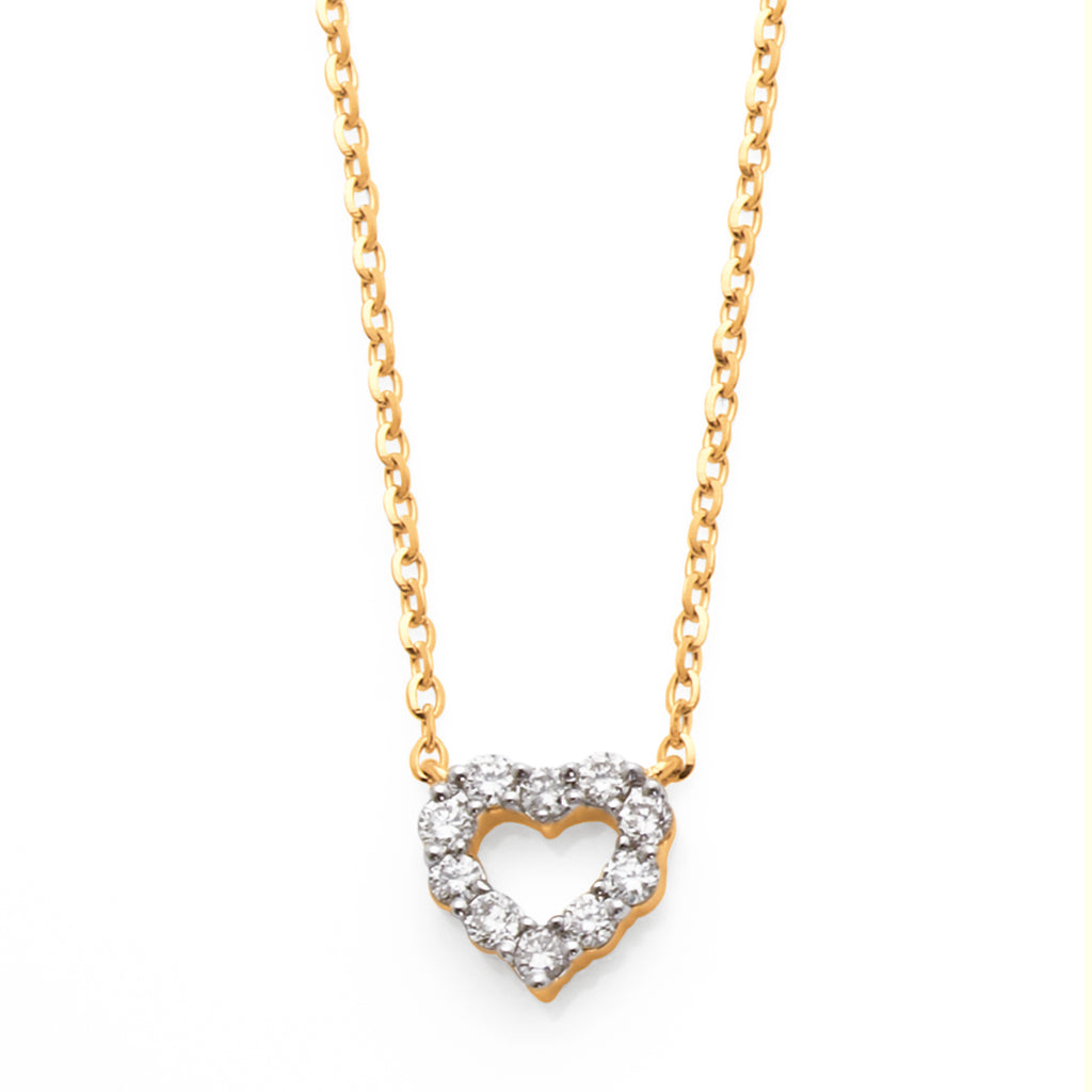 9ct Yellow Gold Diamond Open Heart Trace Chain Pendant TDW 0