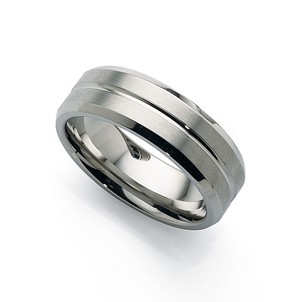 Stainless Steel 8mm Wide Bevel Edge Ring