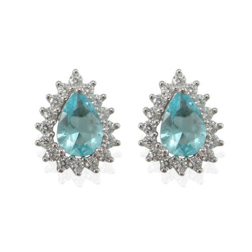 Sterling Silver 2-in-1 Aqua Cubic Zirconia Halo Studs