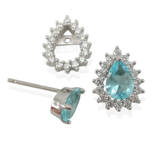 Sterling Silver 2-in-1 Aqua Cubic Zirconia Halo Studs