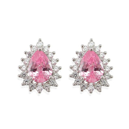 Sterling Silver 2-in-1 Pink Cubic Zirconia Halo Studs