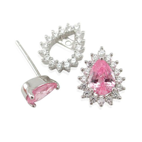 Sterling Silver 2-in-1 Pink Cubic Zirconia Halo Studs