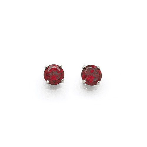 Sterling Silver 5mm Red Cubic Zirconia Studs