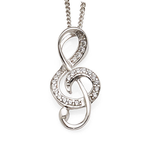 Sterling Silver Cubic Zirconia Treble Clef Pendant