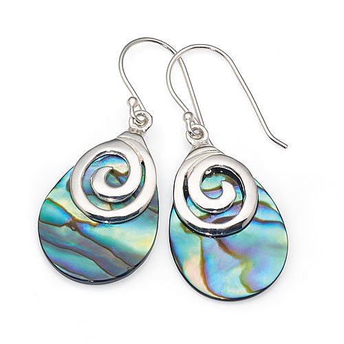 Sterling Silver Pear Shaped Paua Shell Swirl Hooks