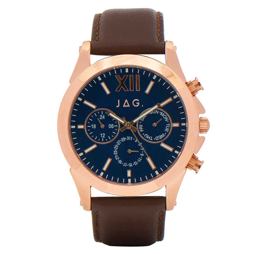 Jag 'Hugo' Multi-Function Brown Leather Strap Watch J1929