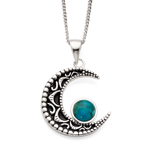 Sterling Silver Turquoise Moon Pendant