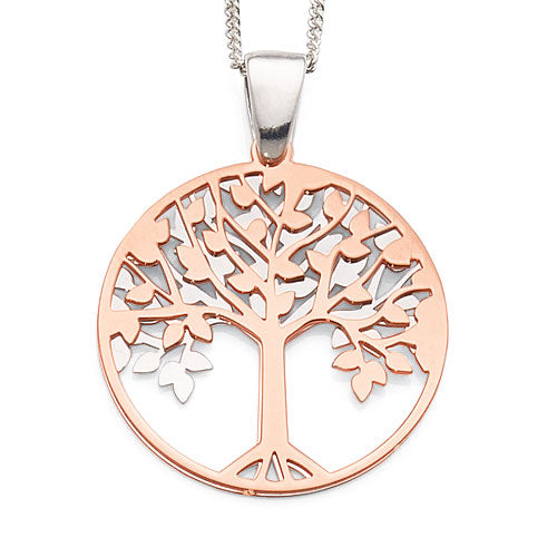 Sterling Silver Rose Tone Tree Of Life Pendant