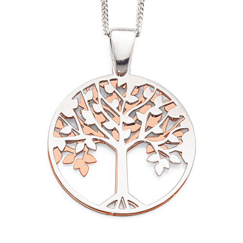 Sterling Silver Rose Tone Tree Of Life Pendant