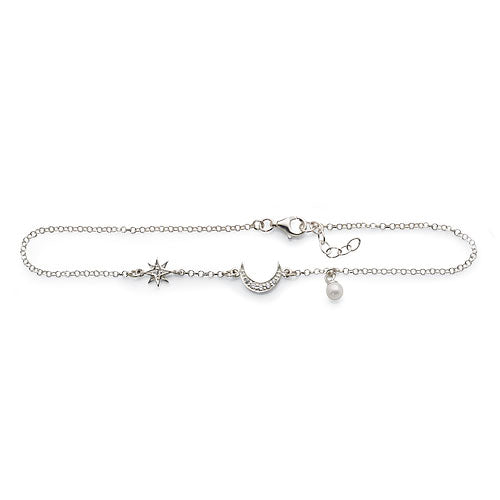 Sterling Silver Cubic Zirconia Pearl Anklet