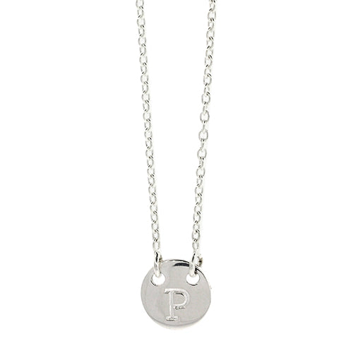 Sterling Silver P Initial Disc Necklet