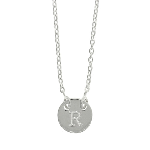 Sterling Silver R Initial Disc Necklet