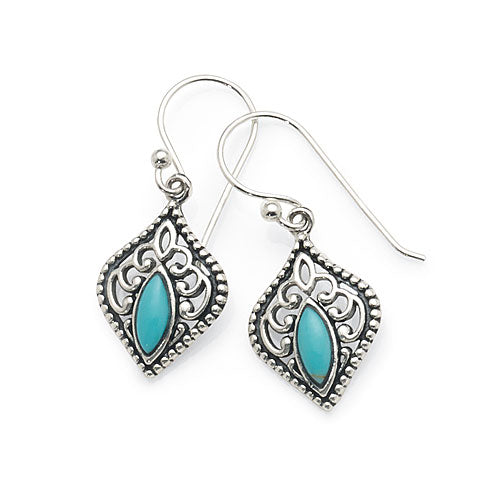 Sterling Silver Turquoise Lantern Shaped Swirl Pattern Hooks