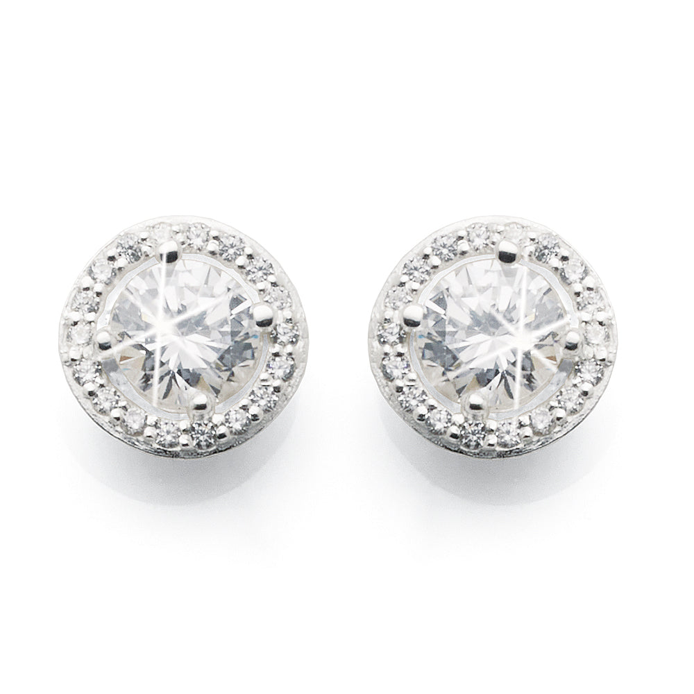 Sterling silver 6mm Cubic Zirconia Halo Studs