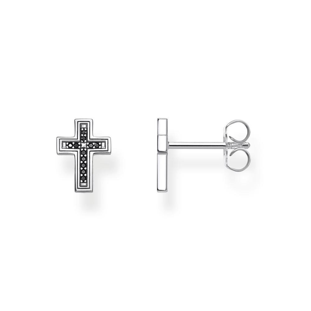 Thomas Sabo Sterling Silver Black Cubic Zirconia Cross Studs