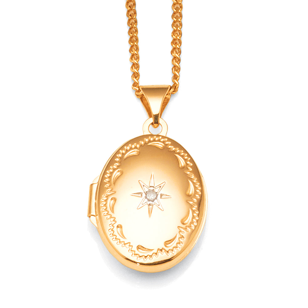 9ct Gold Diamond Set 17x13mm Oval Locket