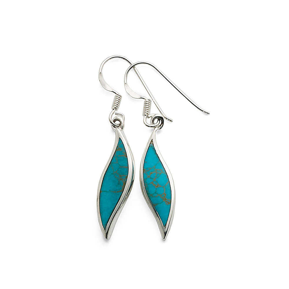 Sterling Silver Created Turquoise Leaf Shaped Drop Hooks