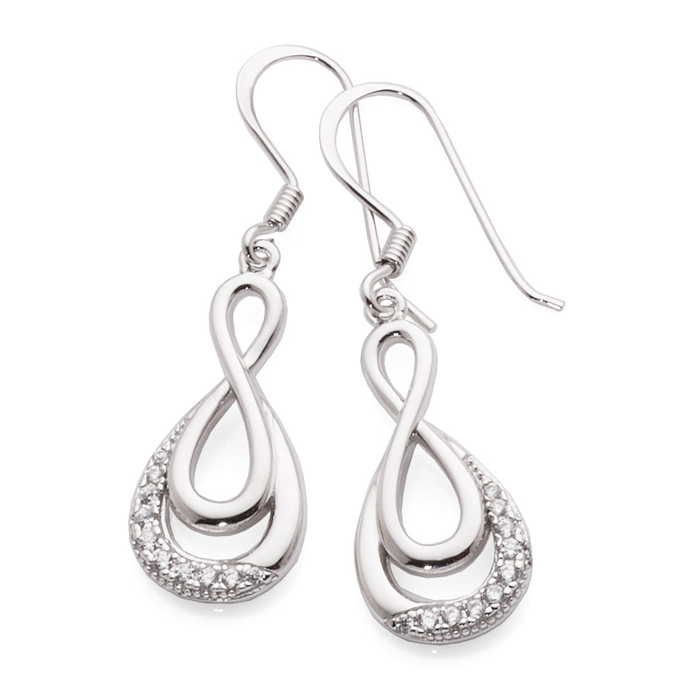 Sterling Silver cubic zirconia infinity hook earrings