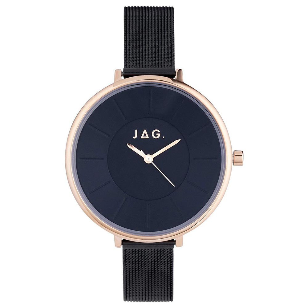 Jag 'Ella' Black & Rose Tone Stainless Steel Mesh Strap Watc