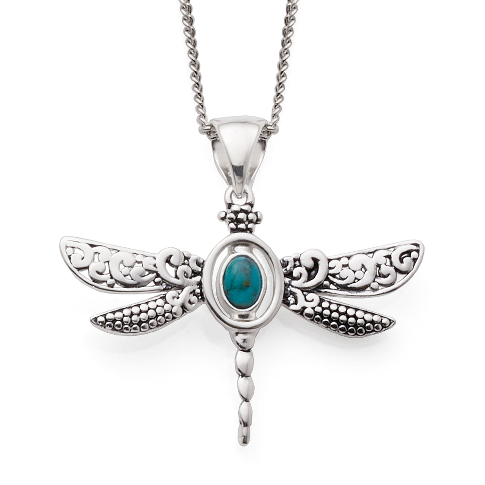 Sterling Silver Dragonfly Reversible Oval Turquoise/Paua She