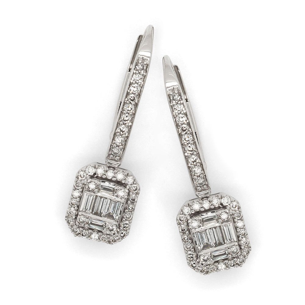 14ct White Gold Diamond Halo Leverback Earrings TDW 0.50CT