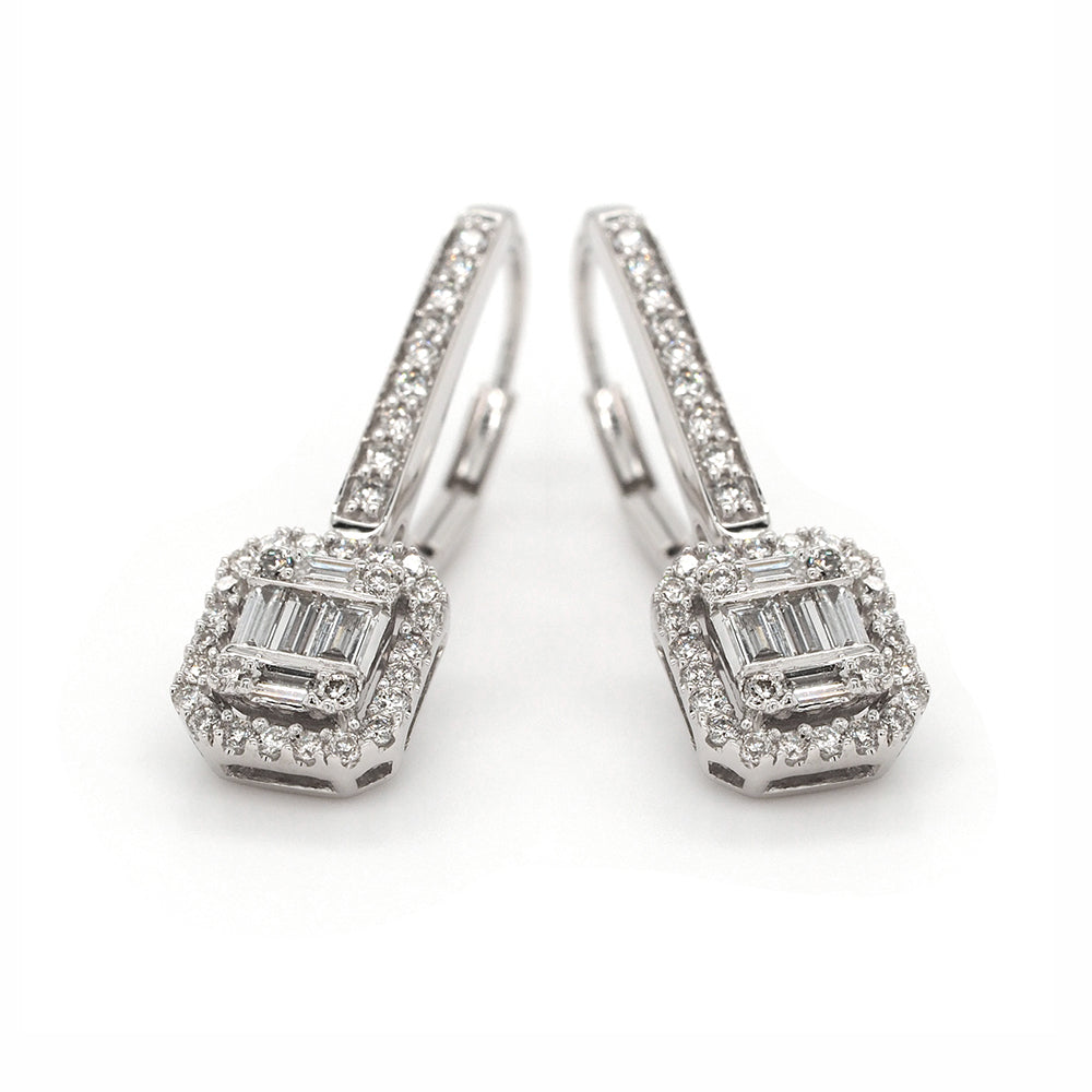 14ct White Gold Diamond Halo Leverback Earrings TDW 0.50CT