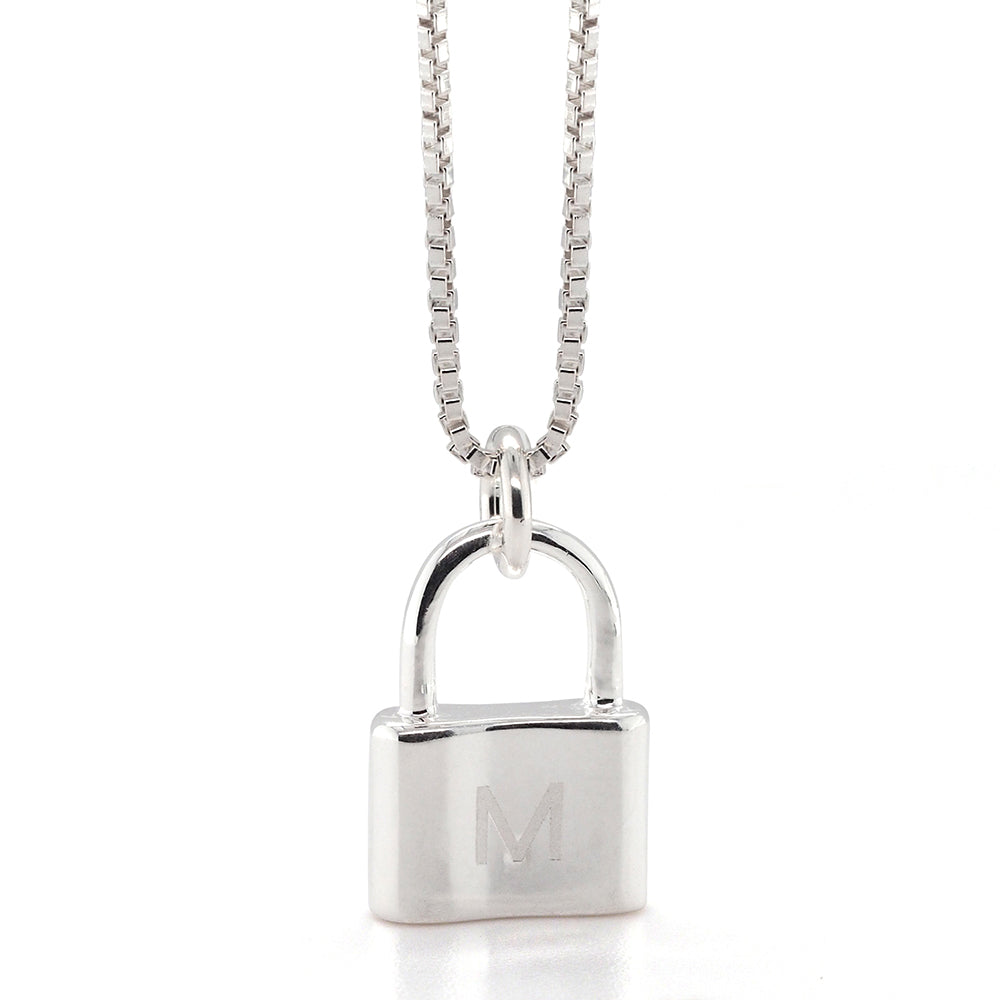 Von Treskow Sterling Silver Padlock 'M' Initial Charm Pendan