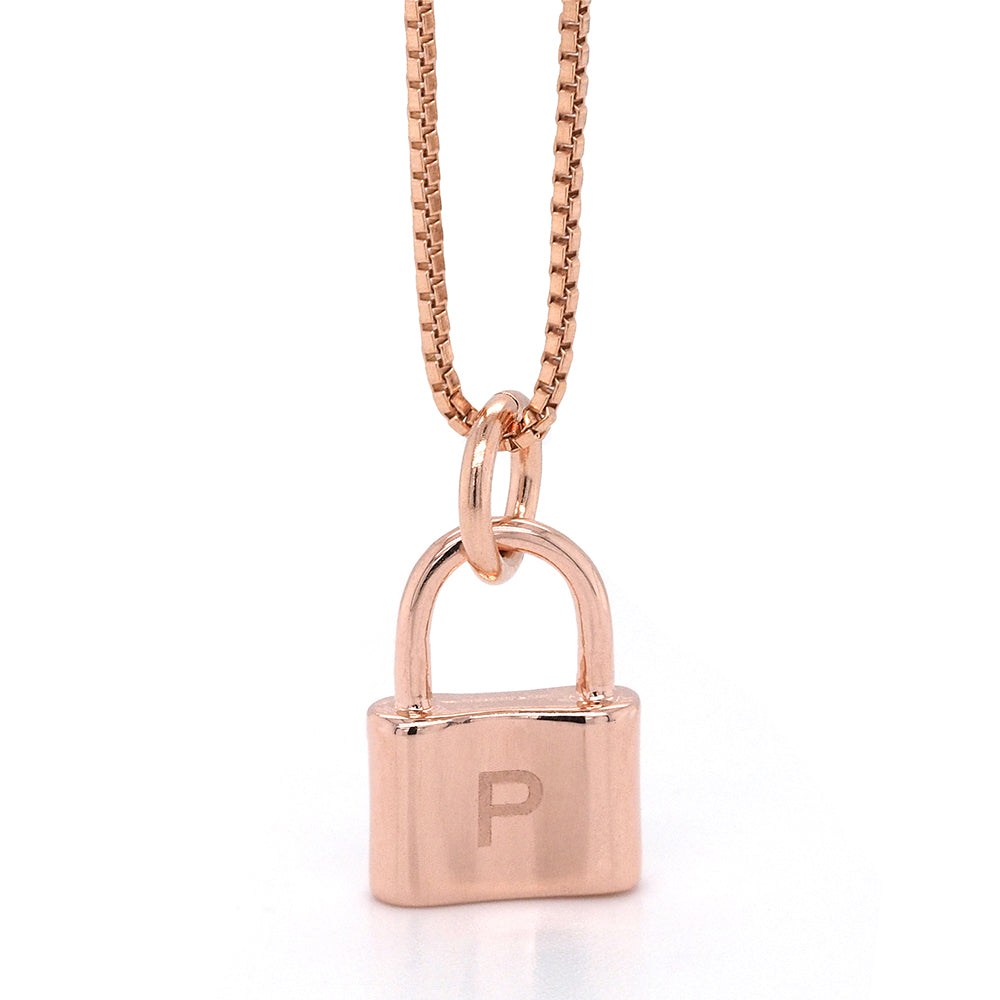 Von Treskow 14ct Rose Gold Filled Padlock 'P' Initial Pendan