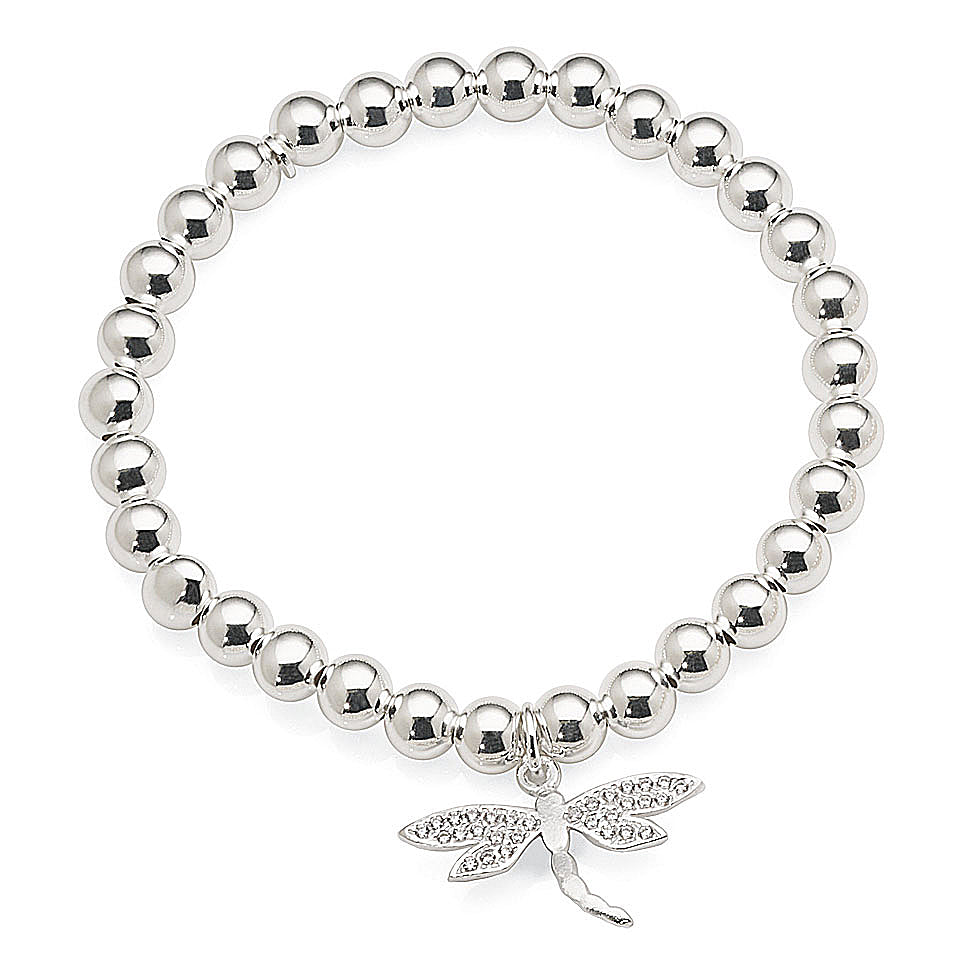 Sterling Silver Cubic Zirconia Dragonfly Charm Stretch Brace