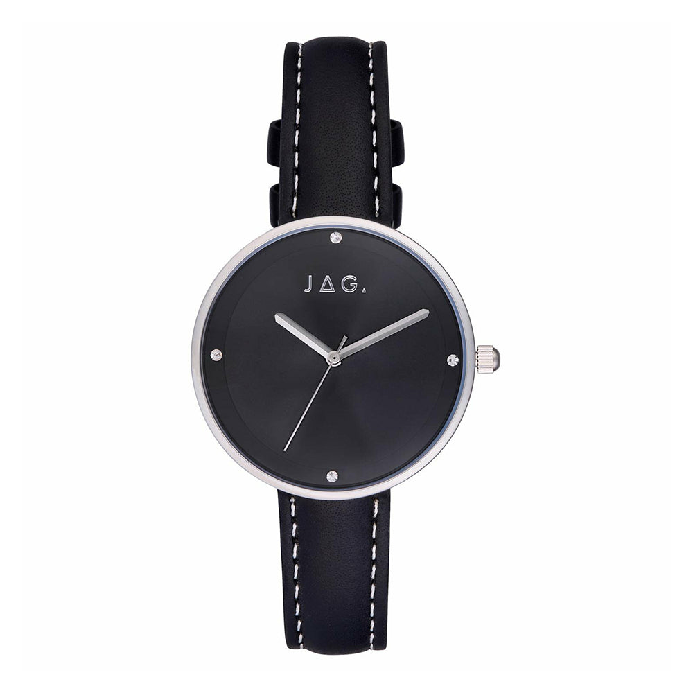 Jag 'Sarah' Black Leather Crystal Set Watch J2459