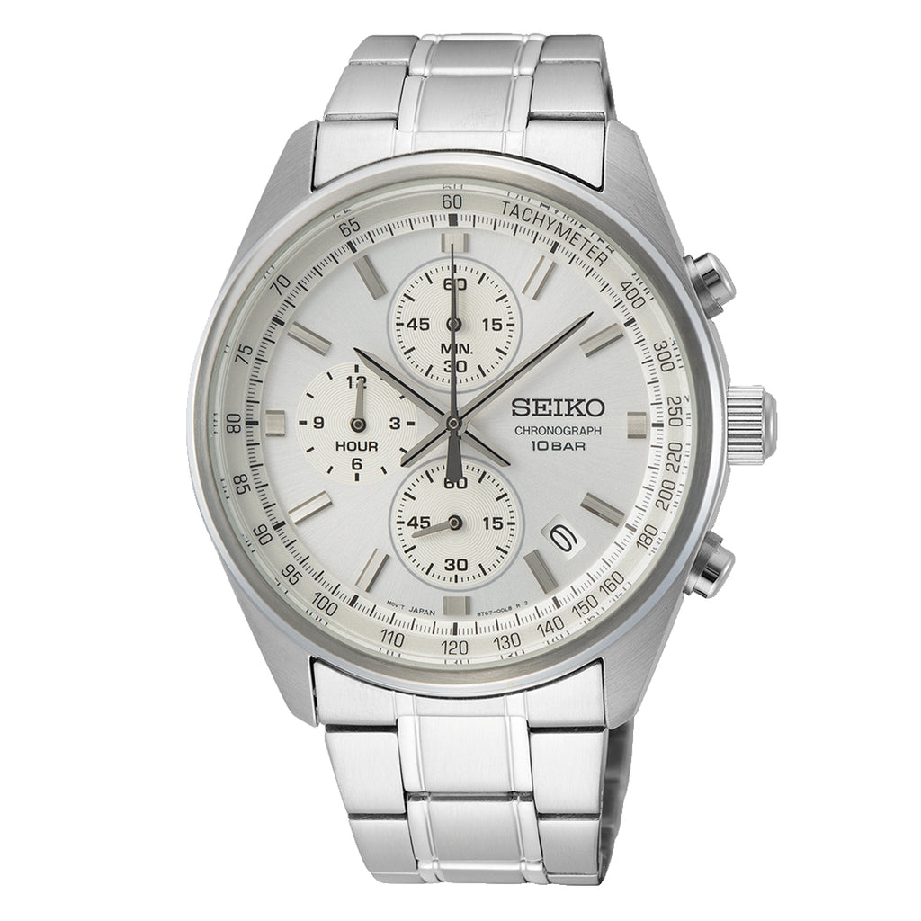 Seiko Chronograph Stainless Steel White Dial Watch SSB375P