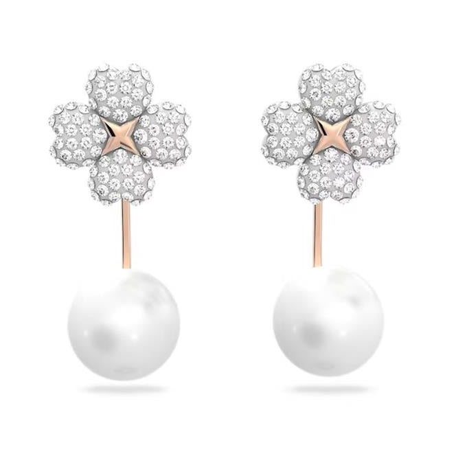 Swarovski 'Latisha' Flower Pearl Rose Tone Jacket Earrings 5